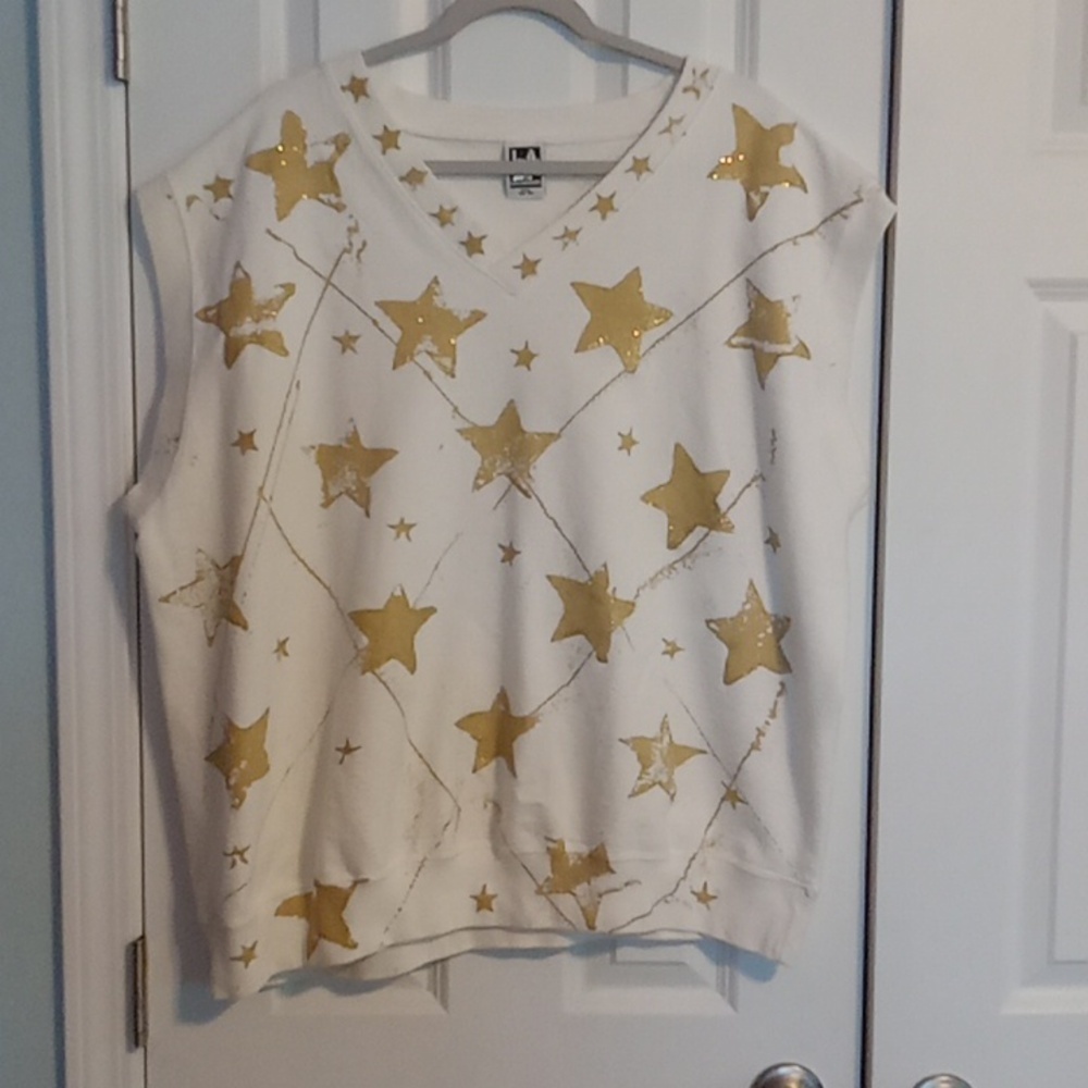Men's White And Gold Star Patterned Sweater Vest